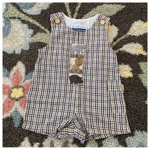 Vintage Samara Safari Animals Jungle Gingham Plaid Shortall Romper Jumper Outfit